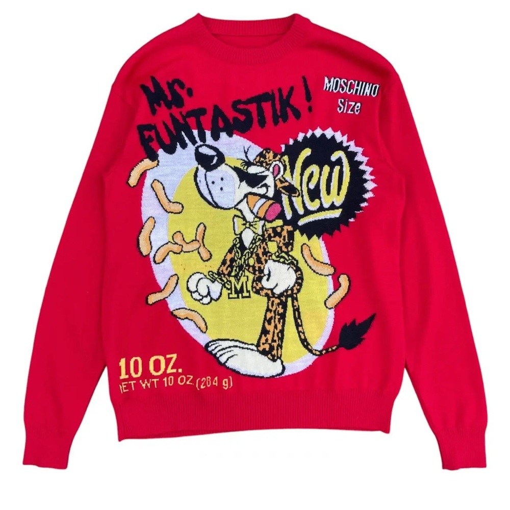 Moschino Red 'Mr. Funtastik' Graphic Crewneck Sweater